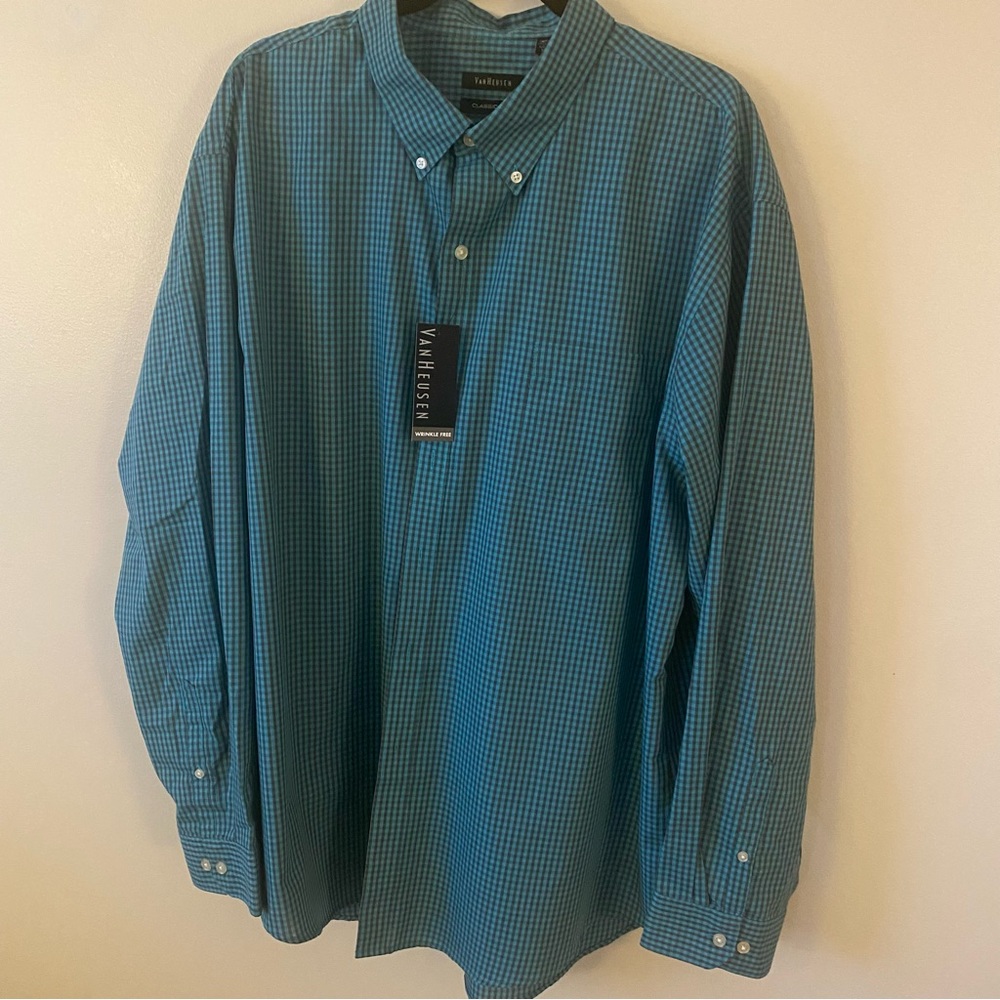 VanHeusen Button Down Dress Shirt, Green, XXL 18-18.5